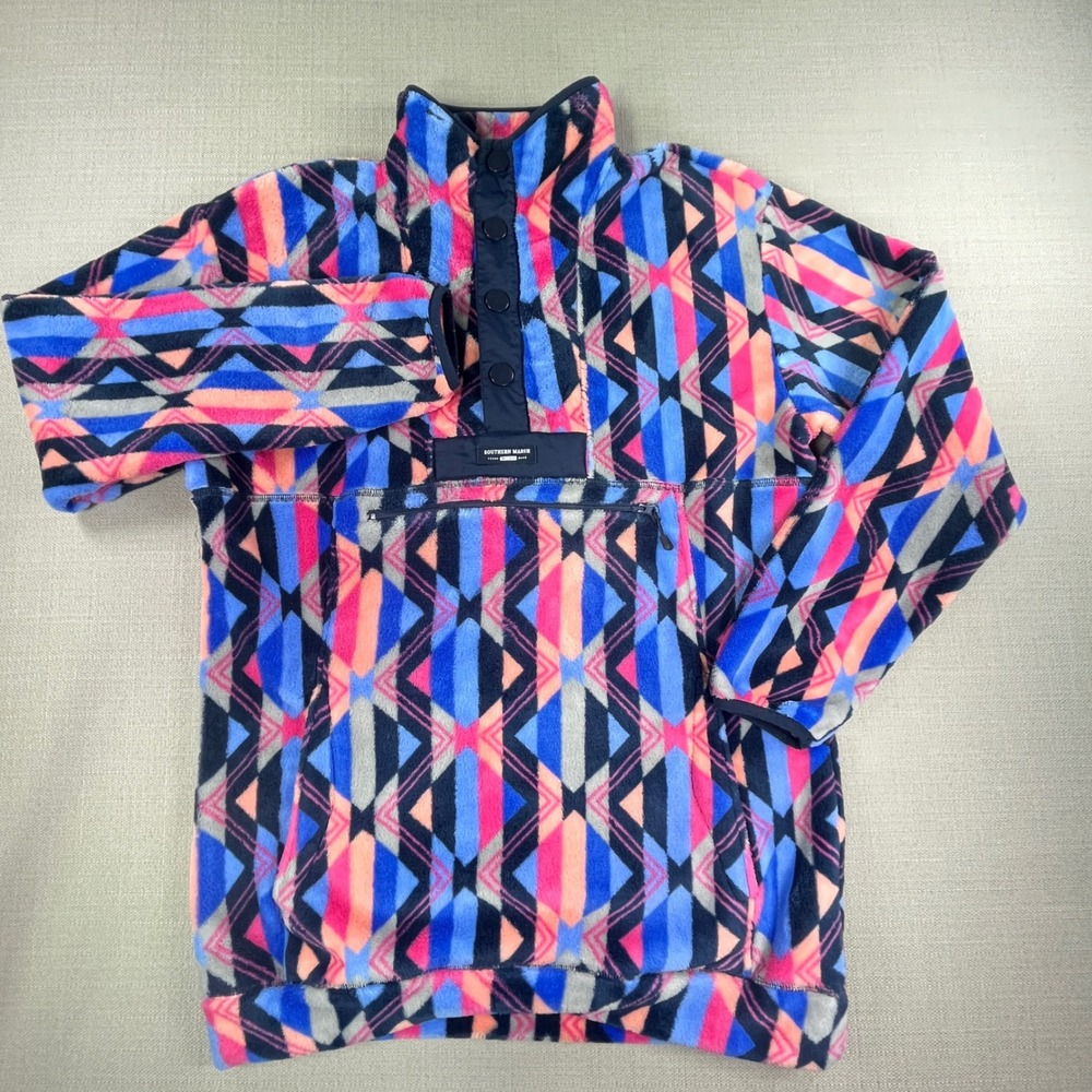 Southern Marsh Fleece Pullover Mens Small Multicolor Geometric Snap Mock Neck - Picture 2 of 8